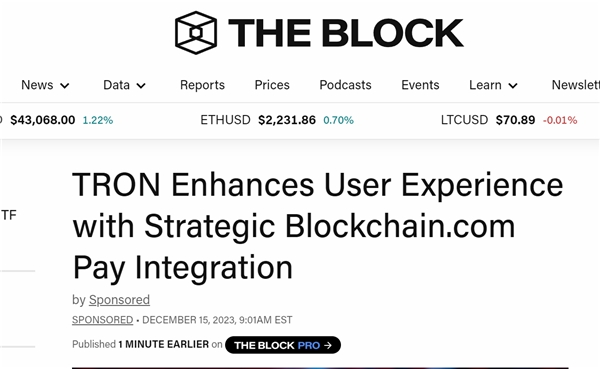 权威外媒报道：波场TRON正式集成 Blockchain.com Pay 以提升用户体验