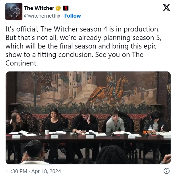 Netflix 续订《猎魔人》真人剧集第五季，确认为最后一季-实时