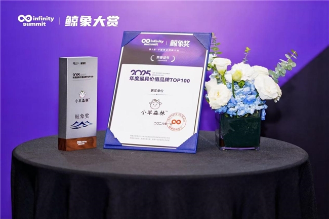 小羊森林荣膺“2025年度最具价值品牌TOP100”奖项