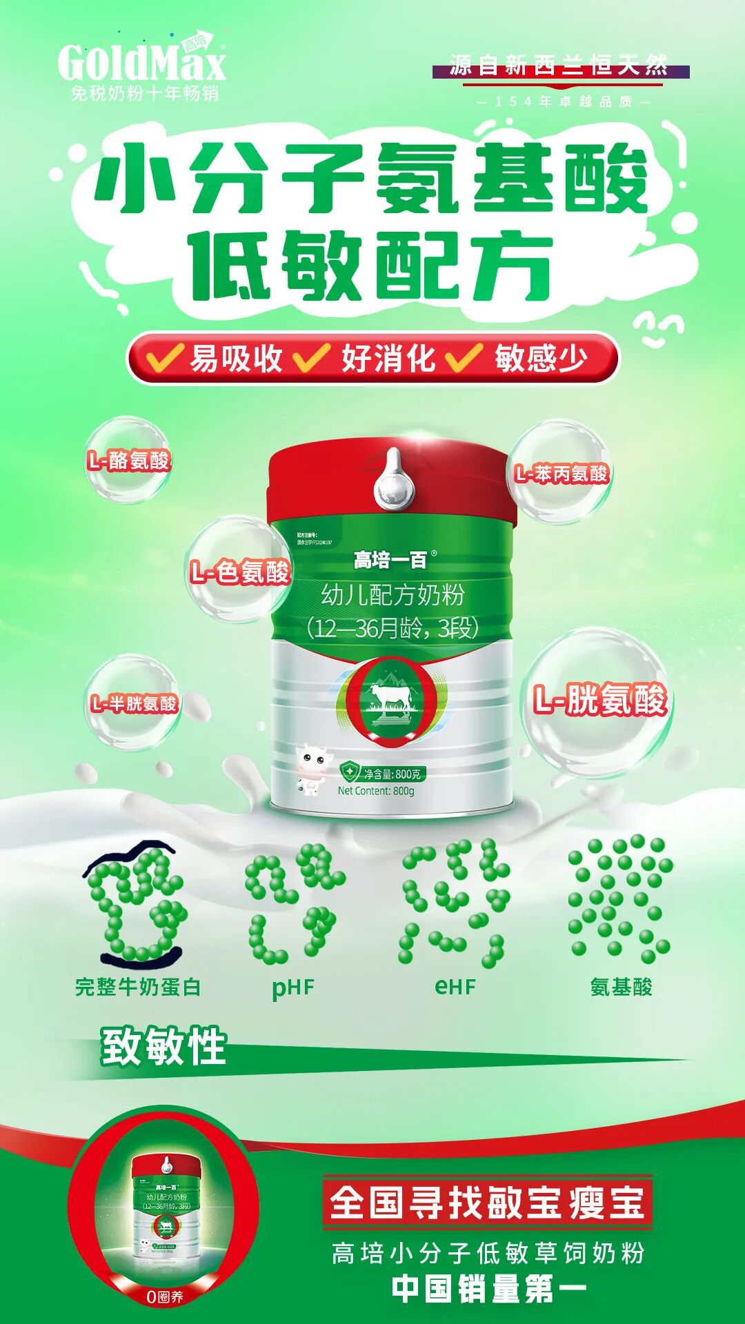 宝宝不长肉奶粉品牌优选高培一百 助力不长个、不长肉宝宝健康成长